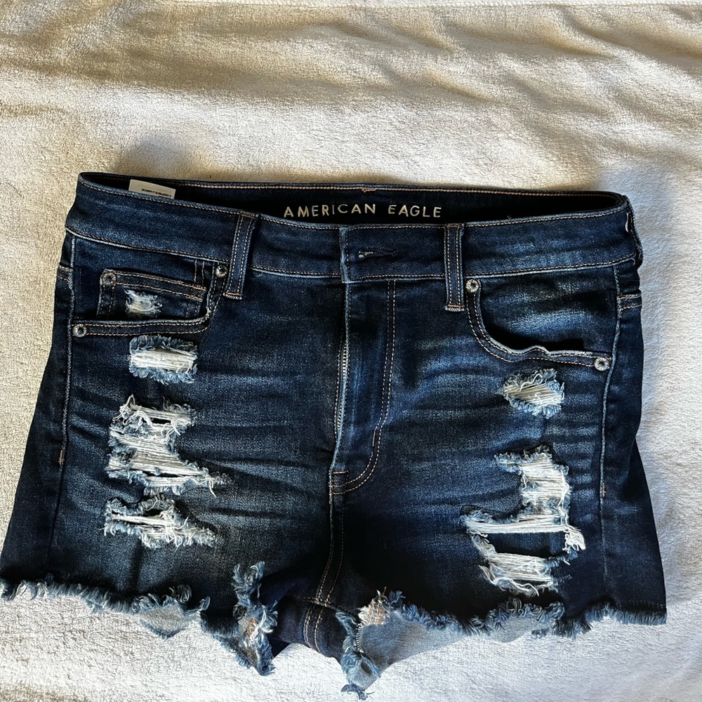 American Eagle Ripped “Hi-Rise” Denim Shorts